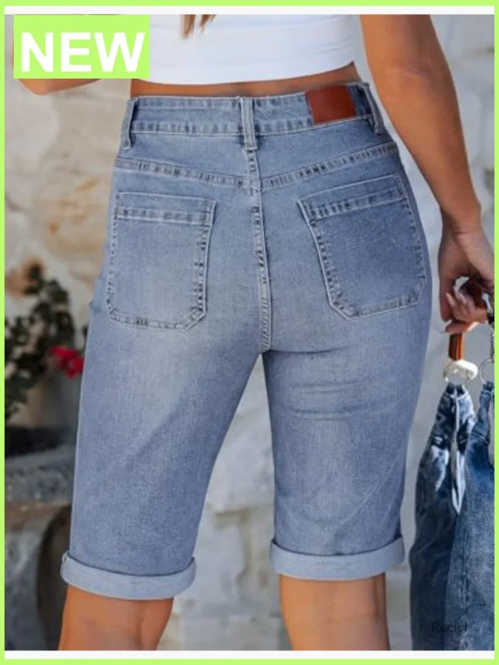 High Waisted Bermuda Shorts Knee Length Denim Long Shorts with Pockets